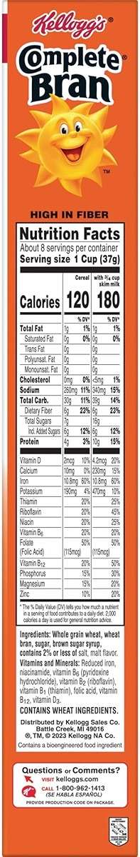 Kellogg's Complete Bran Breakfast Cereal, Fiber Cereal, Family Breakfast, Original, 11.6oz Box (1 Box) - Image 3