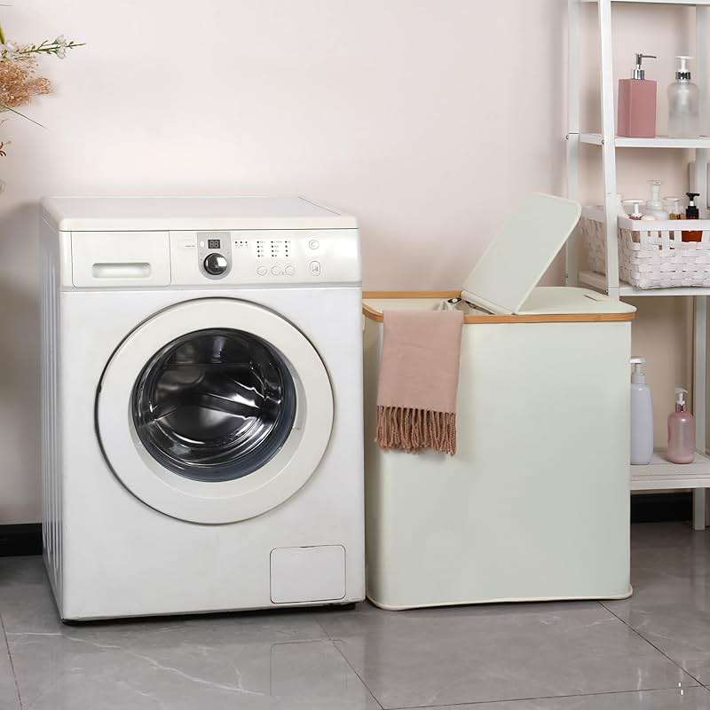 efluky Laundry Hamper with Lid, Double Laundry Hamper with 2 Removable Bags, 2 Section Laundry Basket with Bamboo Handles for Bathroom, Bedroom & Laundry Room, 140L (36.9 Gallon) Beige - Image 5