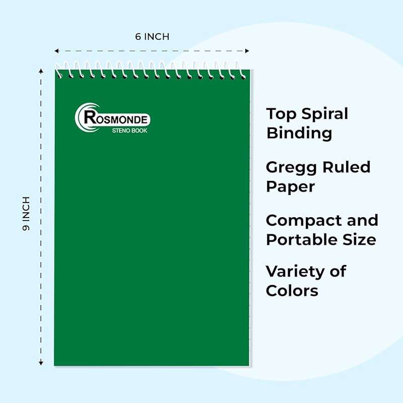 Rosmonde Steno Pads Spiral 6x9 12 Pack, Gregg Ruled Steno Pad, Assorted Colors, 80 Sheets (160 Pages) Long Lasting, Bulk B2B Value Pack, Bulk Steno Notebooks Top Spiral Steno Book for Office & Home - Image 3