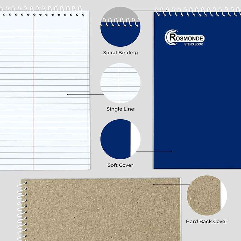 Rosmonde Steno Pads Spiral 6x9 12 Pack, Gregg Ruled Steno Pad, Assorted Colors, 80 Sheets (160 Pages) Long Lasting, Bulk B2B Value Pack, Bulk Steno Notebooks Top Spiral Steno Book for Office & Home - Image 4