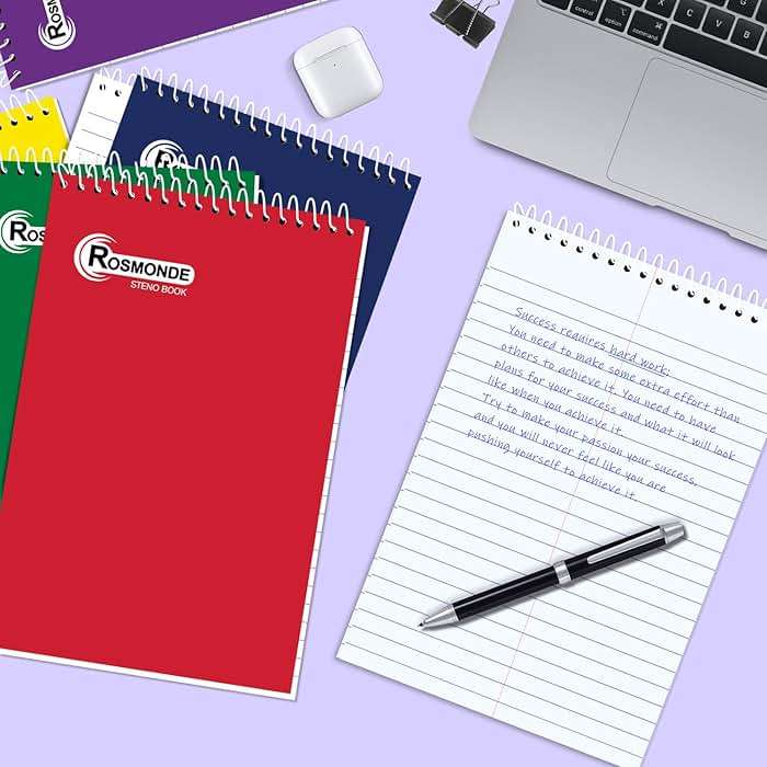 Rosmonde Steno Pads Spiral 6x9 12 Pack, Gregg Ruled Steno Pad, Assorted Colors, 80 Sheets (160 Pages) Long Lasting, Bulk B2B Value Pack, Bulk Steno Notebooks Top Spiral Steno Book for Office & Home - Image 6
