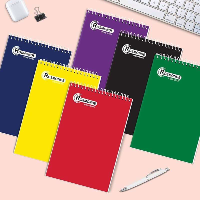 Rosmonde Steno Pads Spiral 6x9 12 Pack, Gregg Ruled Steno Pad, Assorted Colors, 80 Sheets (160 Pages) Long Lasting, Bulk B2B Value Pack, Bulk Steno Notebooks Top Spiral Steno Book for Office & Home - Image 8