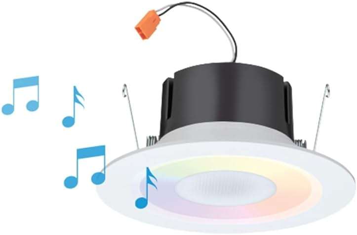 Juno 6 Inch Smart Recessed Light Speaker, Bluetooth, Alexa, Google Home Compatible, RGBW Speaker Downlight, Dynamic Color Red Green Blue White, Matte White (J6SLC RGBW MW M6) - Image 1