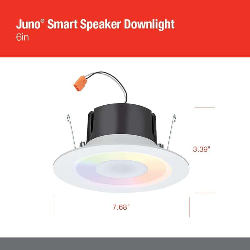 Juno 6 Inch Smart Recessed Light Speaker, Bluetooth, Alexa, Google Home Compatible, RGBW Speaker Downlight, Dynamic Color Red Green Blue White, Matte White (J6SLC RGBW MW M6) - Image 3