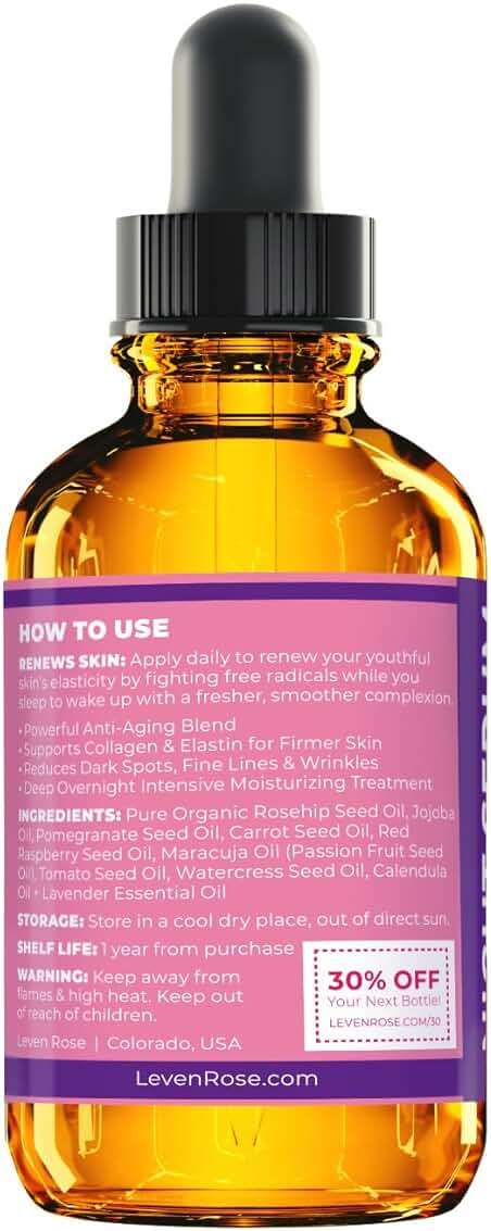 Leven Rose Rosehip Oil Night Face Serum, 100% Pure Organic Natural Rose Hip Oil Serum for Dry Skin 1 oz - Image 3