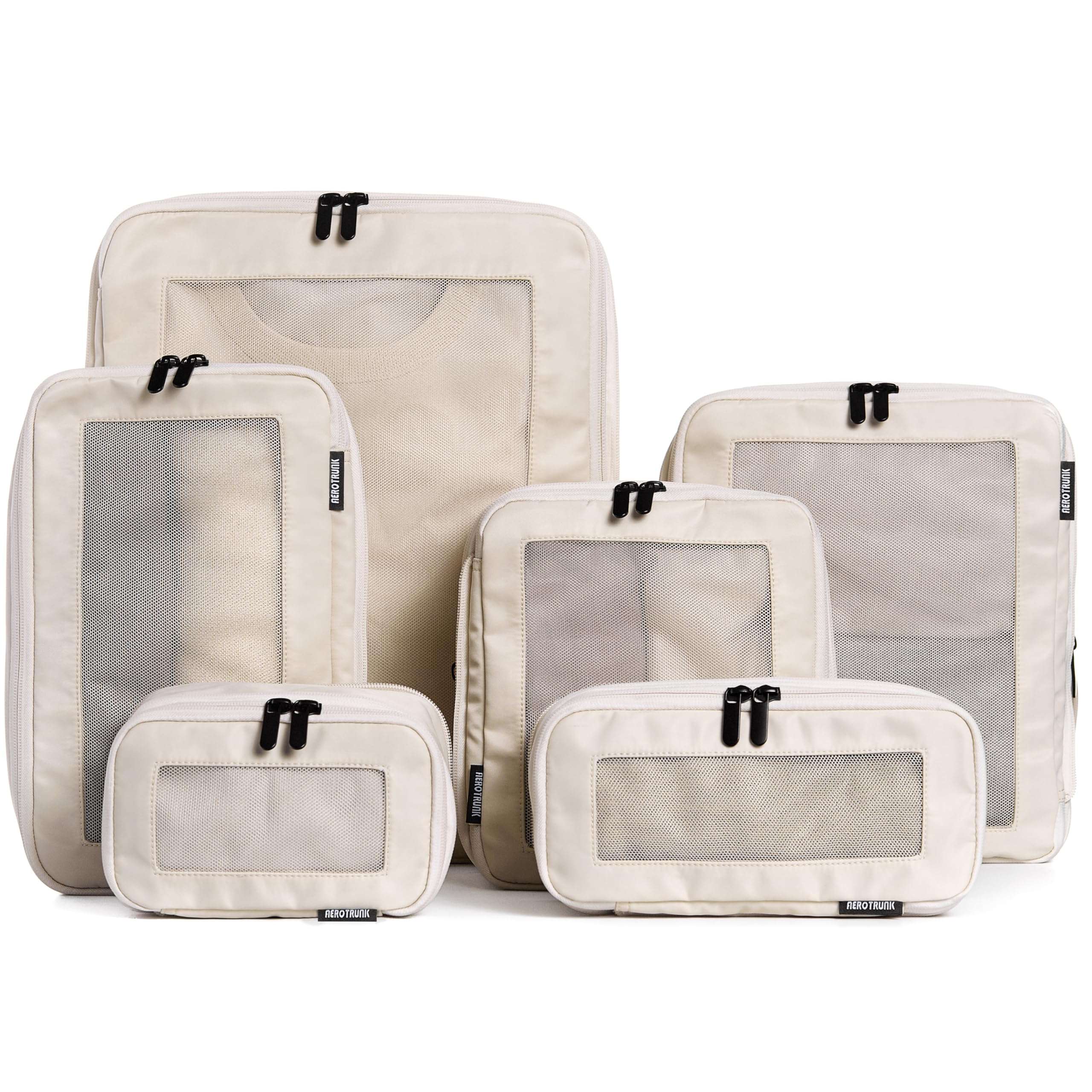 Aerotrunk Compression Packing Cubes for Travel - Luggage Organizer Bags - Double Zipper Packing Cubes for Suitcases (6-Pack, Beige) - Image 1