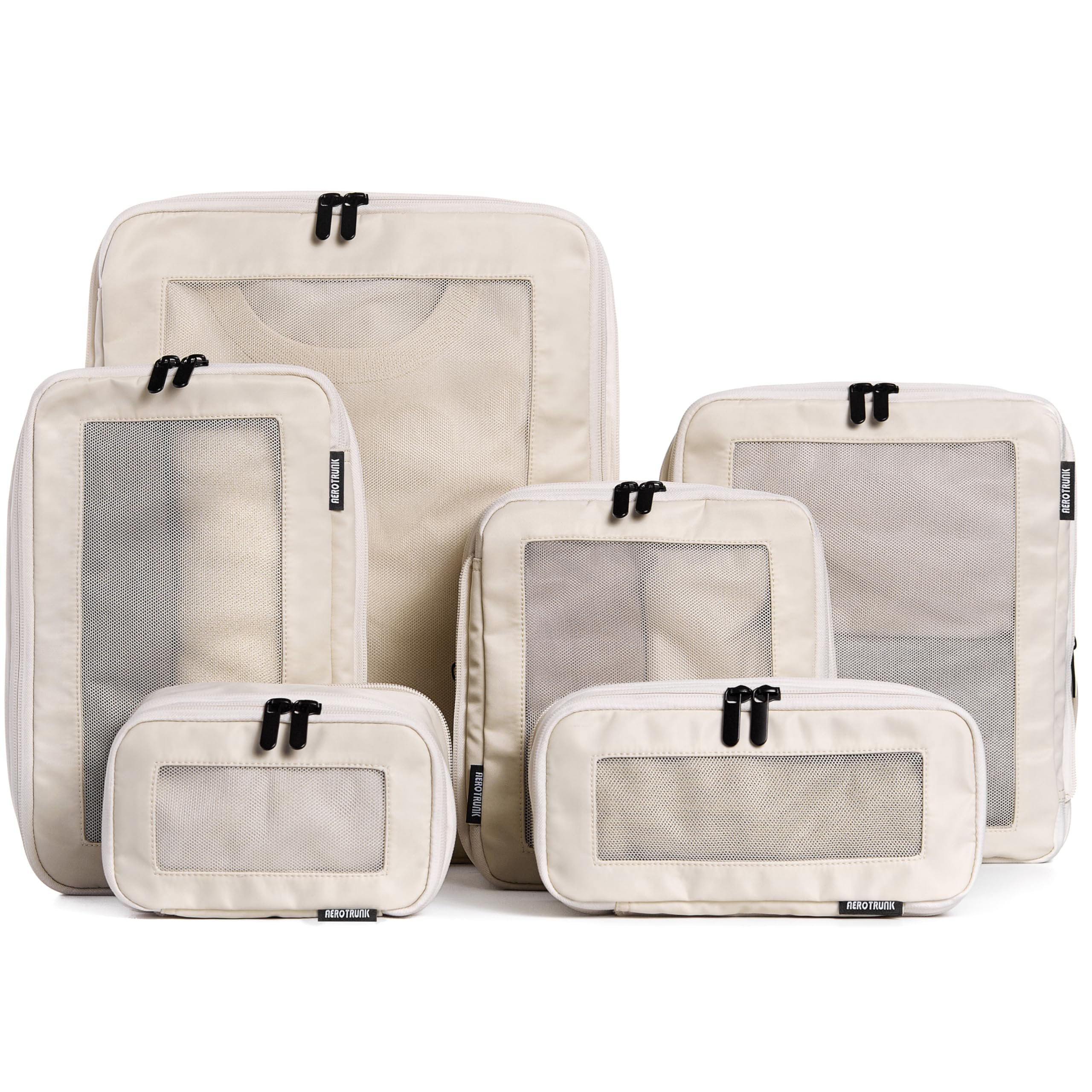 Aerotrunk Compression Packing Cubes for Travel - Luggage Organizer Bags - Double Zipper Packing Cubes for Suitcases (6-Pack, Beige) - Product Image