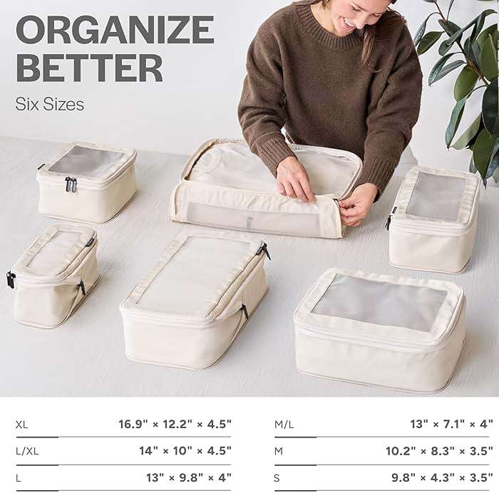 Aerotrunk Compression Packing Cubes for Travel - Luggage Organizer Bags - Double Zipper Packing Cubes for Suitcases (6-Pack, Beige) - Image 3