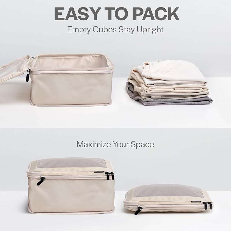 Aerotrunk Compression Packing Cubes for Travel - Luggage Organizer Bags - Double Zipper Packing Cubes for Suitcases (6-Pack, Beige) - Image 5