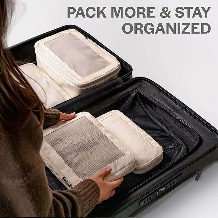 Aerotrunk Compression Packing Cubes for Travel - Luggage Organizer Bags - Double Zipper Packing Cubes for Suitcases (6-Pack, Beige) - Image 7