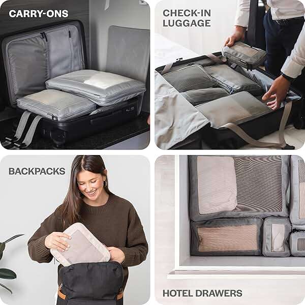 Aerotrunk Compression Packing Cubes for Travel - Luggage Organizer Bags - Double Zipper Packing Cubes for Suitcases (6-Pack, Beige) - Image 9