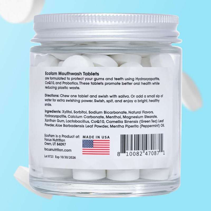 ECOFAM Peppermint Mouthwash Tablets - Chewable Tablet for Fresh Breath Fluoride Free Alcohol Free Travel Size Mouthwash - 90 Tablets - Image 6