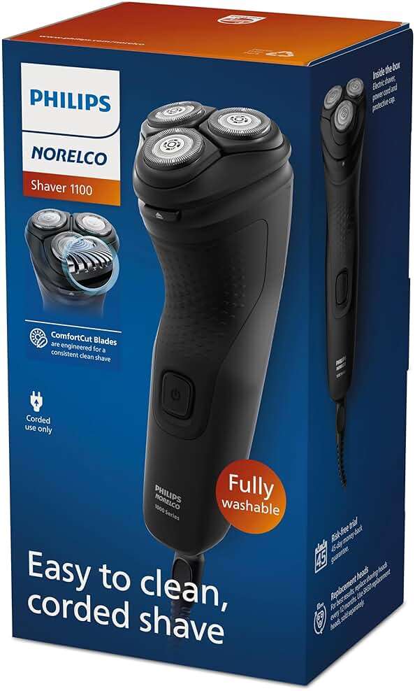 Philips Norelco Shaver 1100 Series, Dry Electric Shaver, 27 Self-Sharpening ComfortCut Blades, 4D Floating Heads, P-Cap, Deep Black, Model S1016/90 - Image 10