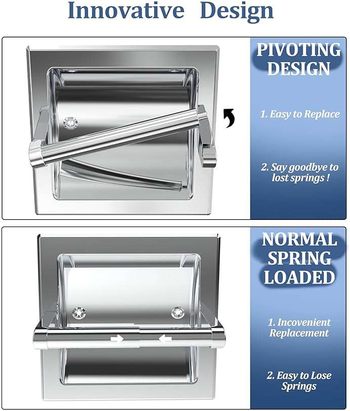WZKALY Polished Chrome Recessed Toilet Paper Holder, Bathroom Wall Mount Recessed Pivoting Toilet Tissue Roll Paper Holder Include Rear Mounting Bracket - Image 4