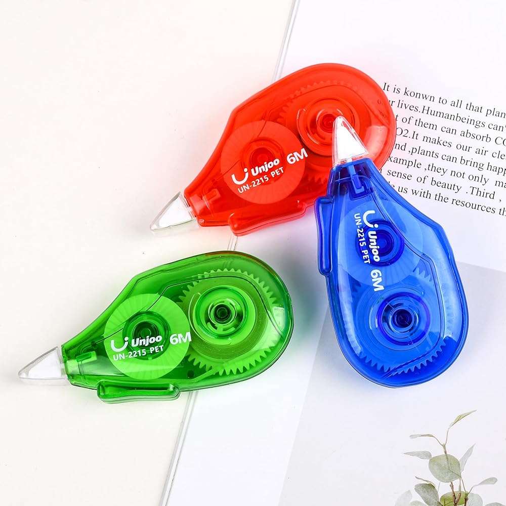 Unjoo White Correction Tape Dispenser, 12-Count Pack, Easy To Use Applicator, Fast, Clean Tear-Resistant Tape For school Supplies, Office (6M/256, 3 colors, Tape Width 0.2in) - Image 7