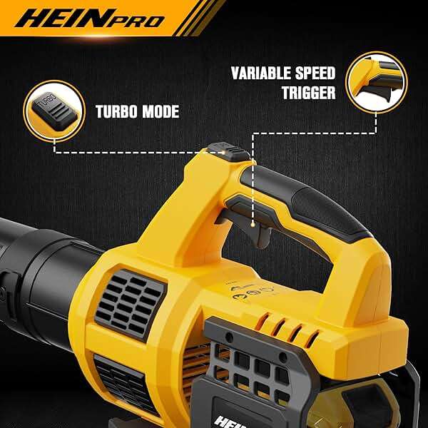 HEINPRO Cordless Leaf Blower Compatible with Dewalt 20V Max Battery 400CFM Electric Leaf Blower Cordless, Variable Speed, Turbo Mode, Leaf blowers Battery Powered for Lawn Care, Yard(Tool Only) - Image 4