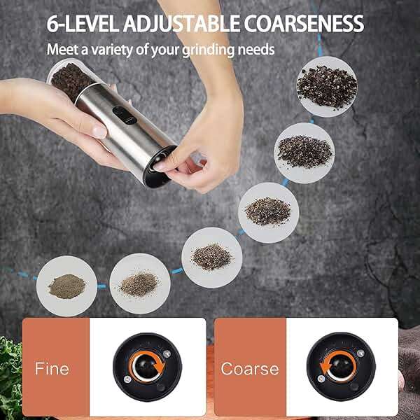 Enutogo Electric Salt and Pepper Grinder Set, Rechargeable Salt and Pepper Shakers Refillable, Automatic Pepper Mill with Adjustable Coarseness, One Hand Operation with LED light, Stainless Steel - Image 5