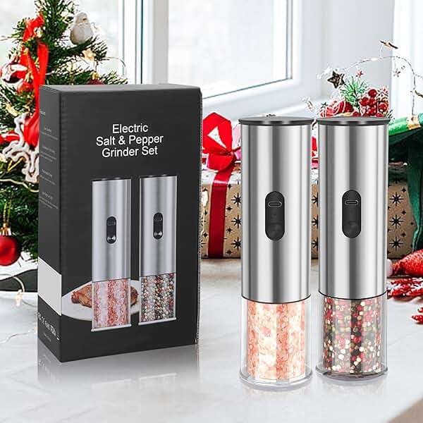 Enutogo Electric Salt and Pepper Grinder Set, Rechargeable Salt and Pepper Shakers Refillable, Automatic Pepper Mill with Adjustable Coarseness, One Hand Operation with LED light, Stainless Steel - Image 7