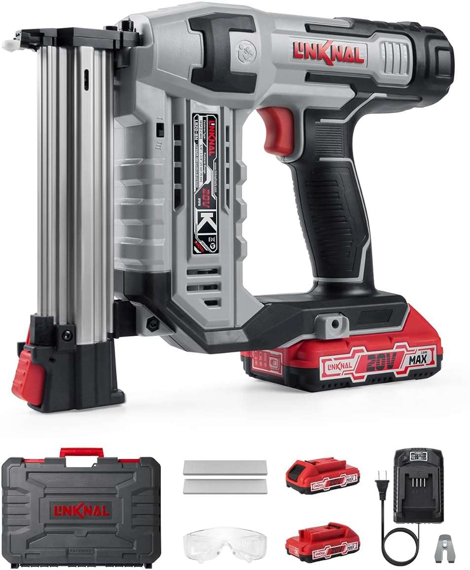 Electric Nail Gun, LINKNAL Cordless Brad Nailer Battery Powered,18 Gauge, 2×20V MAX Li-ion Batteries, Charger and 1000 Nails Included (L820-BN) - Image 1