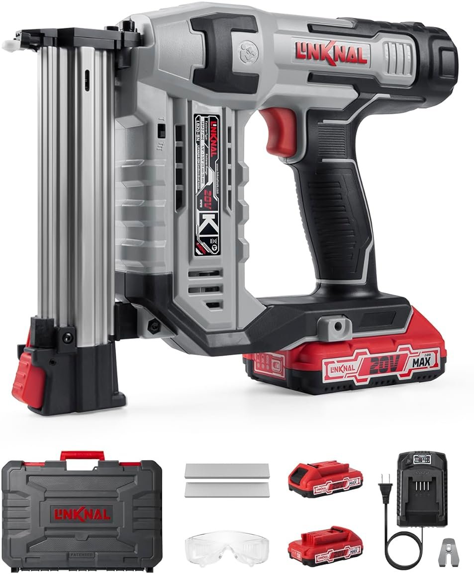 Electric Nail Gun, LINKNAL Cordless Brad Nailer Battery Powered,18 Gauge, 2×20V MAX Li-ion Batteries, Charger and 1000 Nails Included (L820-BN) - Product Image