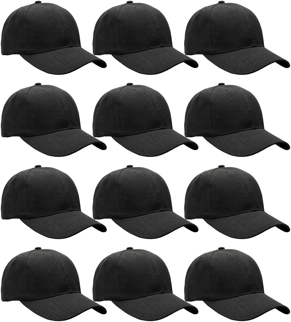 Falari Wholesale Bulk Lot 12-Pack Baseball Cap Adjustable Size Plain Blank Solid Color - Product Image