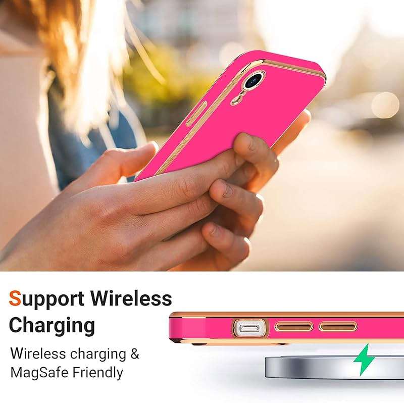 Teageo Compatible with iPhone Xr Case for Women Girl Cute Love-Heart Luxury Bling Plating Soft Back Cover Raised Full Camera Protection Bumper Silicone Shockproof Phone Case for iPhone Xr, Hot Pink - Image 5