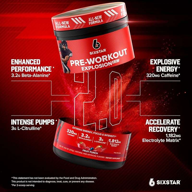 Six Star Pre-Workout Powder for Men & Women, Fruit Punch (30 Servings) - Preworkout Explosion 2.0 Energy Powder Drink Mix with Beta-Alanine & Caffeine - Sports Nutrition Supplement Products - Image 3