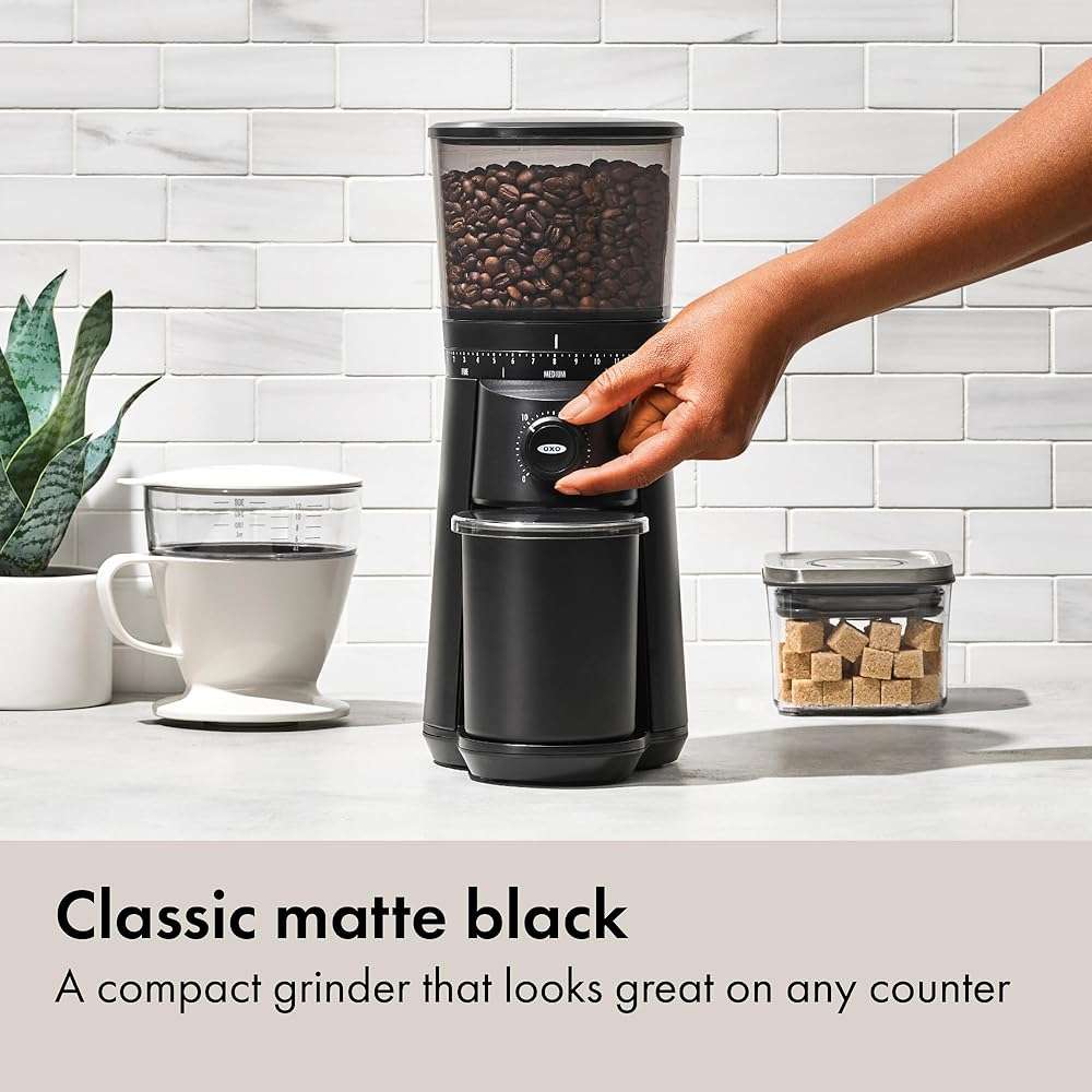OXO Brew Conical Burr Grinder - Matte Black, Stainless Steel Burrs, One-Touch Automatic Smart Grind - Image 8