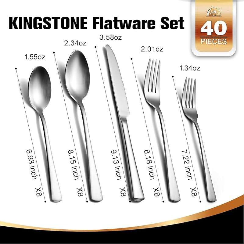 KINGSTONE Forged Silverware Set for 8, 40-Piece 18/10 Stainless Steel Flatware Set, Utensils Including Knife Fork and Spoon, Mirror Polished Cutlery Set for Home, Restaurant, Wedding, Dishwaher Safe - Image 3