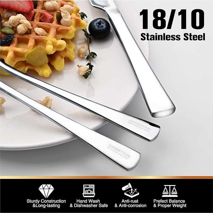 KINGSTONE Forged Silverware Set for 8, 40-Piece 18/10 Stainless Steel Flatware Set, Utensils Including Knife Fork and Spoon, Mirror Polished Cutlery Set for Home, Restaurant, Wedding, Dishwaher Safe - Image 4