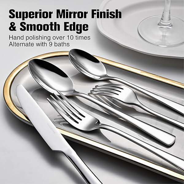 KINGSTONE Forged Silverware Set for 8, 40-Piece 18/10 Stainless Steel Flatware Set, Utensils Including Knife Fork and Spoon, Mirror Polished Cutlery Set for Home, Restaurant, Wedding, Dishwaher Safe - Image 5