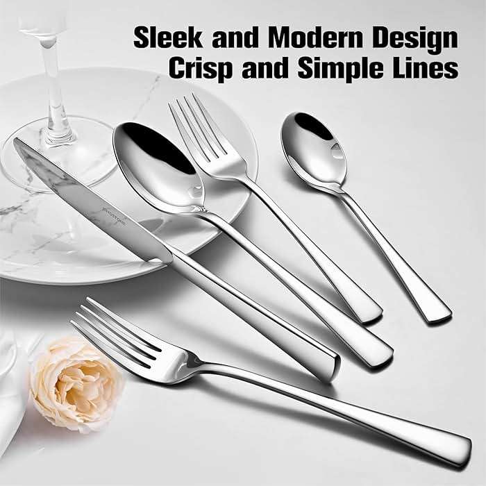 KINGSTONE Forged Silverware Set for 8, 40-Piece 18/10 Stainless Steel Flatware Set, Utensils Including Knife Fork and Spoon, Mirror Polished Cutlery Set for Home, Restaurant, Wedding, Dishwaher Safe - Image 6