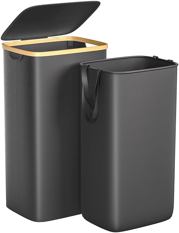 Foluck Large Laundry Hamper, 100L Waterproof Laundry Basket with Lid and Removable Bag, Collapsible Tall Clothes Hamper with Bamboo Handles for Clothes Toys in Dorm Bedroom Bathroom, Black - Product Image