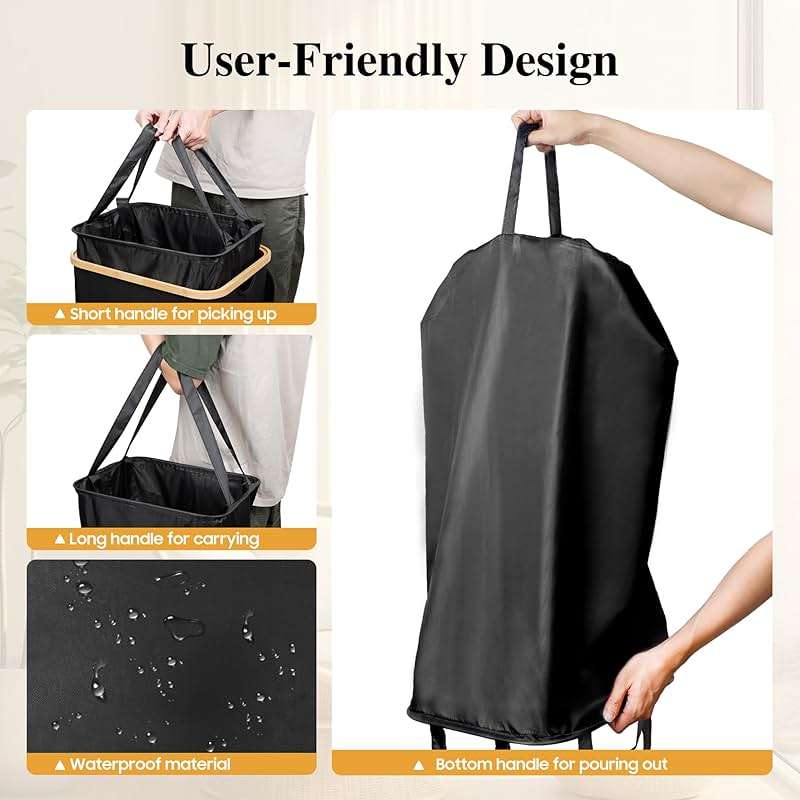 Foluck Large Laundry Hamper, 100L Waterproof Laundry Basket with Lid and Removable Bag, Collapsible Tall Clothes Hamper with Bamboo Handles for Clothes Toys in Dorm Bedroom Bathroom, Black - Image 5
