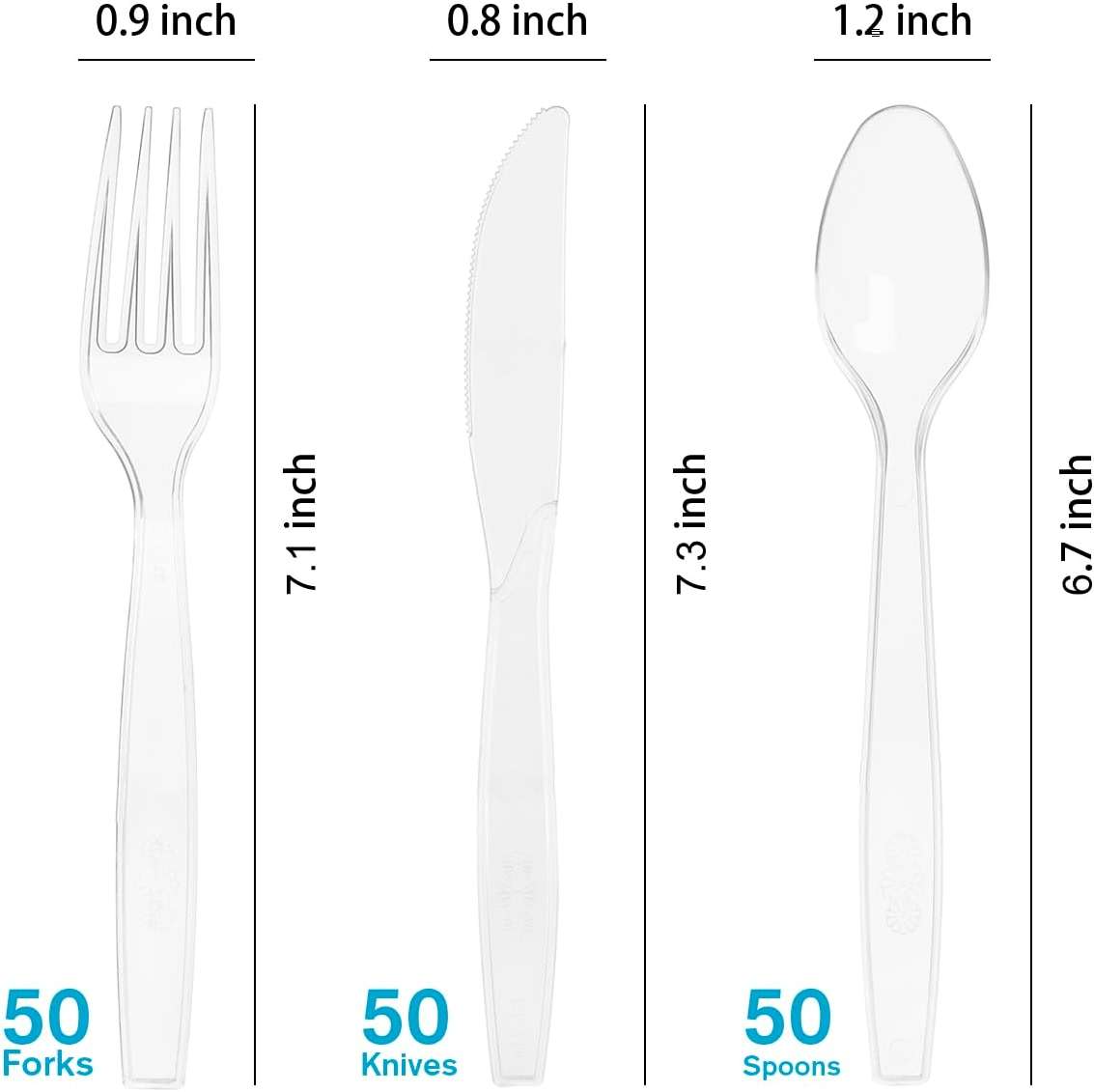 MOACOCK 150 Pcs Clear Plastic Silverware, Heavy Weight Plastic Forks Spoons Knives Disposable Utensils Cutlery Set for Wedding Party Supplies Everyday Use - Image 3