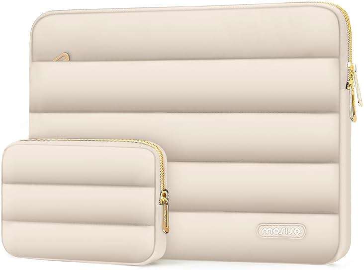 MOSISO Laptop Case 13.3 inch,13-13.3 inch Puffy Laptop Sleeve Compatible with MacBook Neo/Air 13.6 M5 M4 M3 M2 M1/Pro 13/14,HP Dell ASUS Lenovo,Polyester Horizontal Bag with Small Case, Sand - Image 1