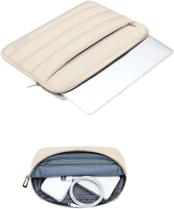 MOSISO Laptop Case 13.3 inch,13-13.3 inch Puffy Laptop Sleeve Compatible with MacBook Neo/Air 13.6 M5 M4 M3 M2 M1/Pro 13/14,HP Dell ASUS Lenovo,Polyester Horizontal Bag with Small Case, Sand - Image 3