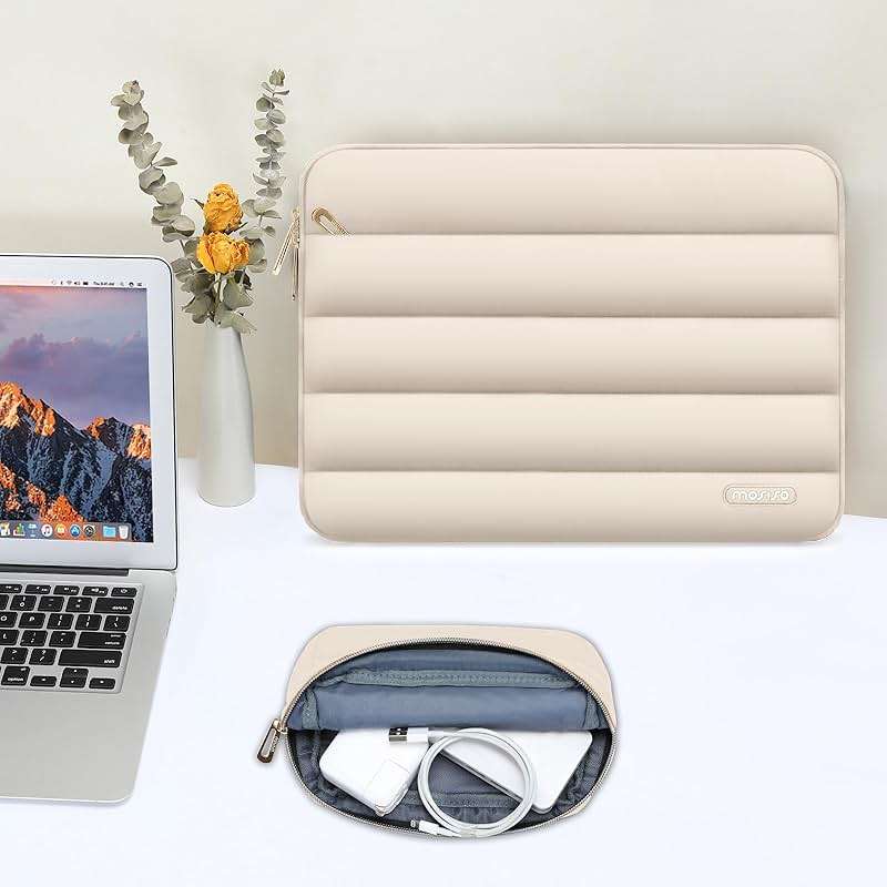 MOSISO Laptop Case 13.3 inch,13-13.3 inch Puffy Laptop Sleeve Compatible with MacBook Neo/Air 13.6 M5 M4 M3 M2 M1/Pro 13/14,HP Dell ASUS Lenovo,Polyester Horizontal Bag with Small Case, Sand - Image 5