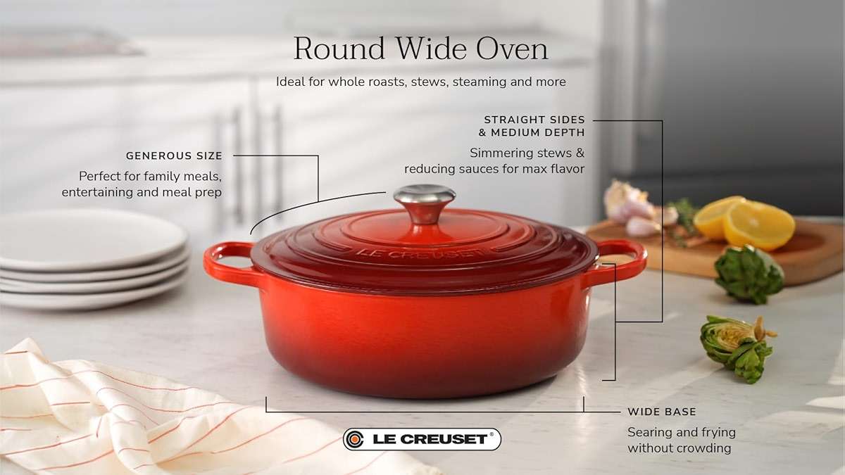 Le Creuset Enameled Cast Iron Signature Round Wide Dutch Oven, 6.75 qt., Shallot - Image 8
