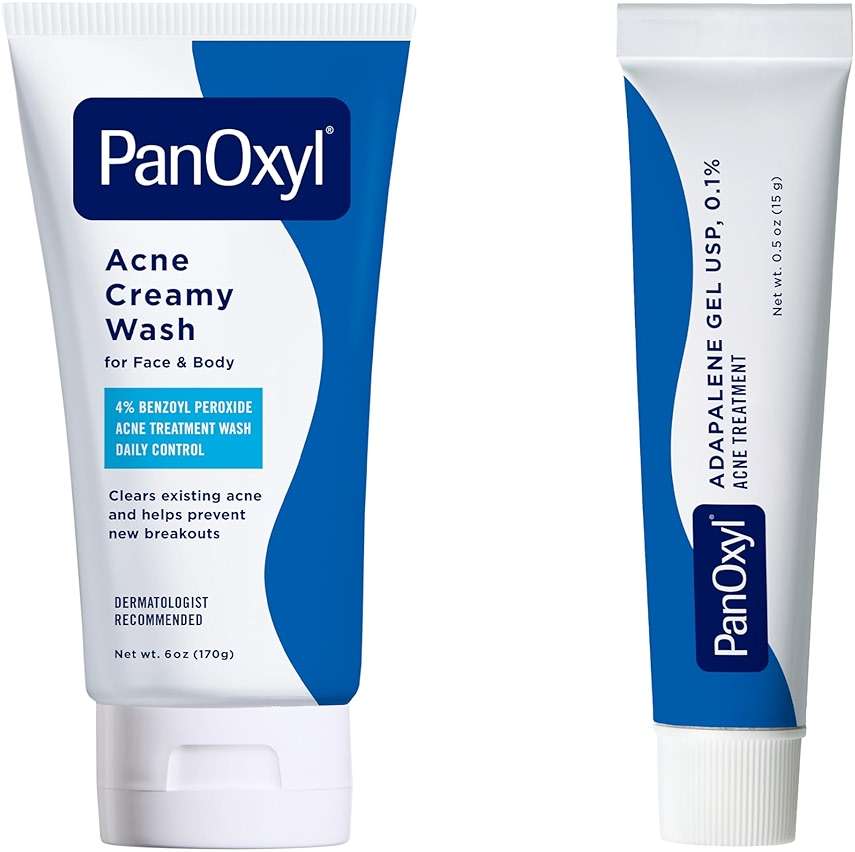 PanOxyl Acne Skincare Bundle Adapalene 0.1% Leave-On Gel, 30 Day Supply, 0.5 oz Antimicrobial Hydrating Acne Creamy Wash, 4% Benzoyl Peroxide, 6 Ounce - Image 1