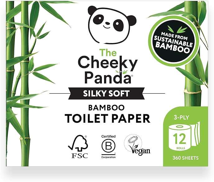 The Cheeky Panda Bamboo Toilet Paper Bulk | 12 Family Sized Rolls with 360 Soft Sheets Each (4320 Sheets) | Super Strong 3 Ply Biodegradable Toilet Paper - Image 1
