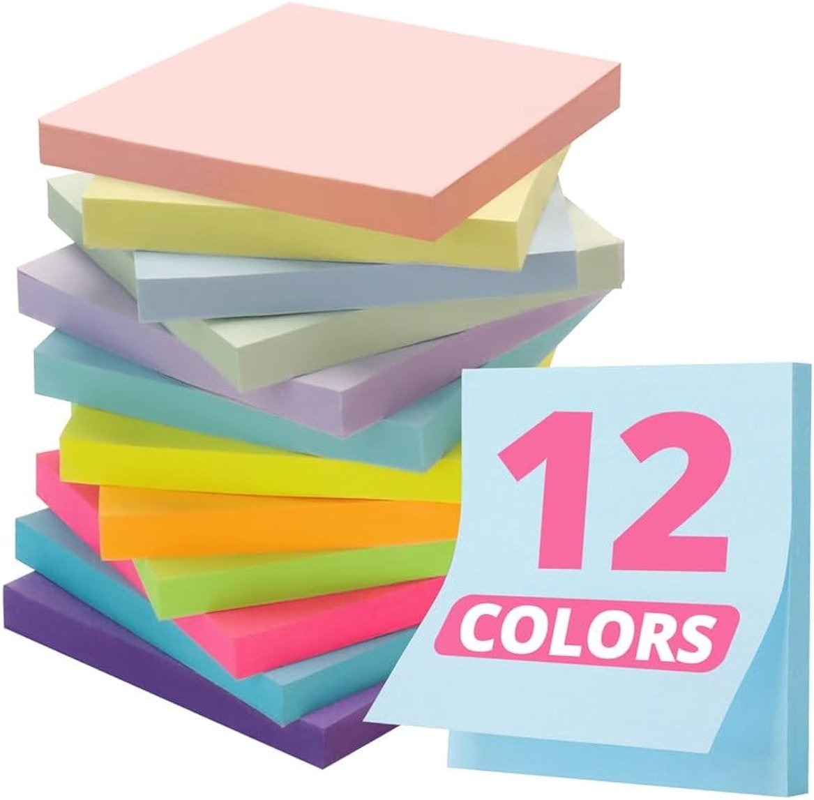 Sticky Notes, 12 Pads, 3x3 inches, Soft Pastel Self-Stick Note Pads, Perfect for Office, Study, and Daily Life Organization - Soft Pastel - Product Image