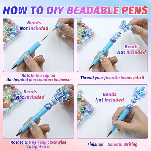 DASTTUIS 150 Pieces DIY Beadable Pen Kit – 50 Plastic Ballpoint Pens with Refills & Bags, Beads Not Included – School Supplies, Office Accessories & Craft Gifts for Students & Teachers (Multicolor) - Image 5
