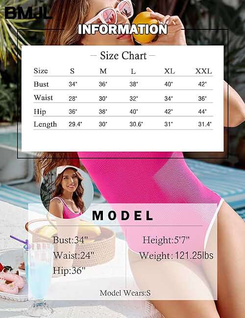 BMJL Women's One Piece Swimsuit Sports Adjustable Strap Bathing Suit Color Block Ribbed High Cut Swimsuits - Image 6
