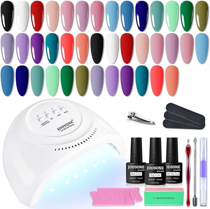 JODSONE 20 Colors Gel Nail Polish Kit with U V Light Base Top Matte Coat High Shine Vibrant Nail Gel Equipped with Manicure Tools - Product Image
