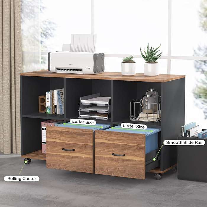 Tribesigns 63 inches Executive Desk and 47" lateral File Cabinet, L-Shaped Computer Desk Home Office Business Furniture with Drawers and Storage Shelves, Office Table,Brown and Black - Image 4