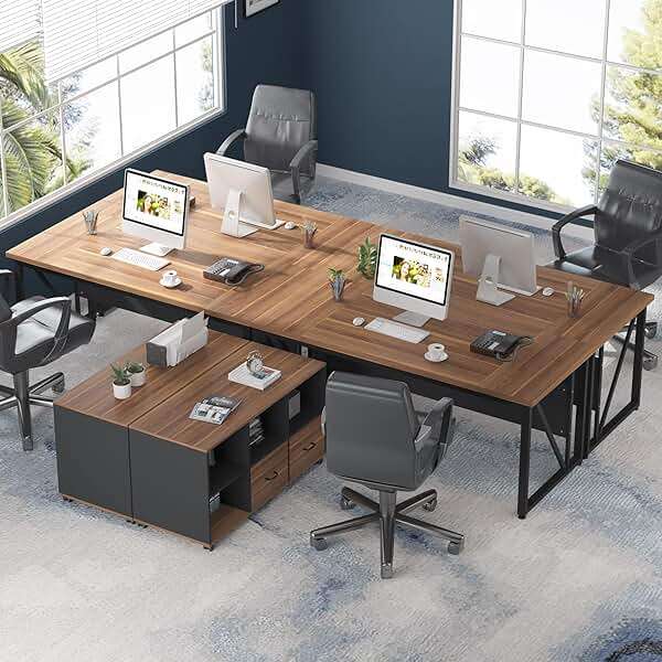 Tribesigns 63 inches Executive Desk and 47" lateral File Cabinet, L-Shaped Computer Desk Home Office Business Furniture with Drawers and Storage Shelves, Office Table,Brown and Black - Image 7