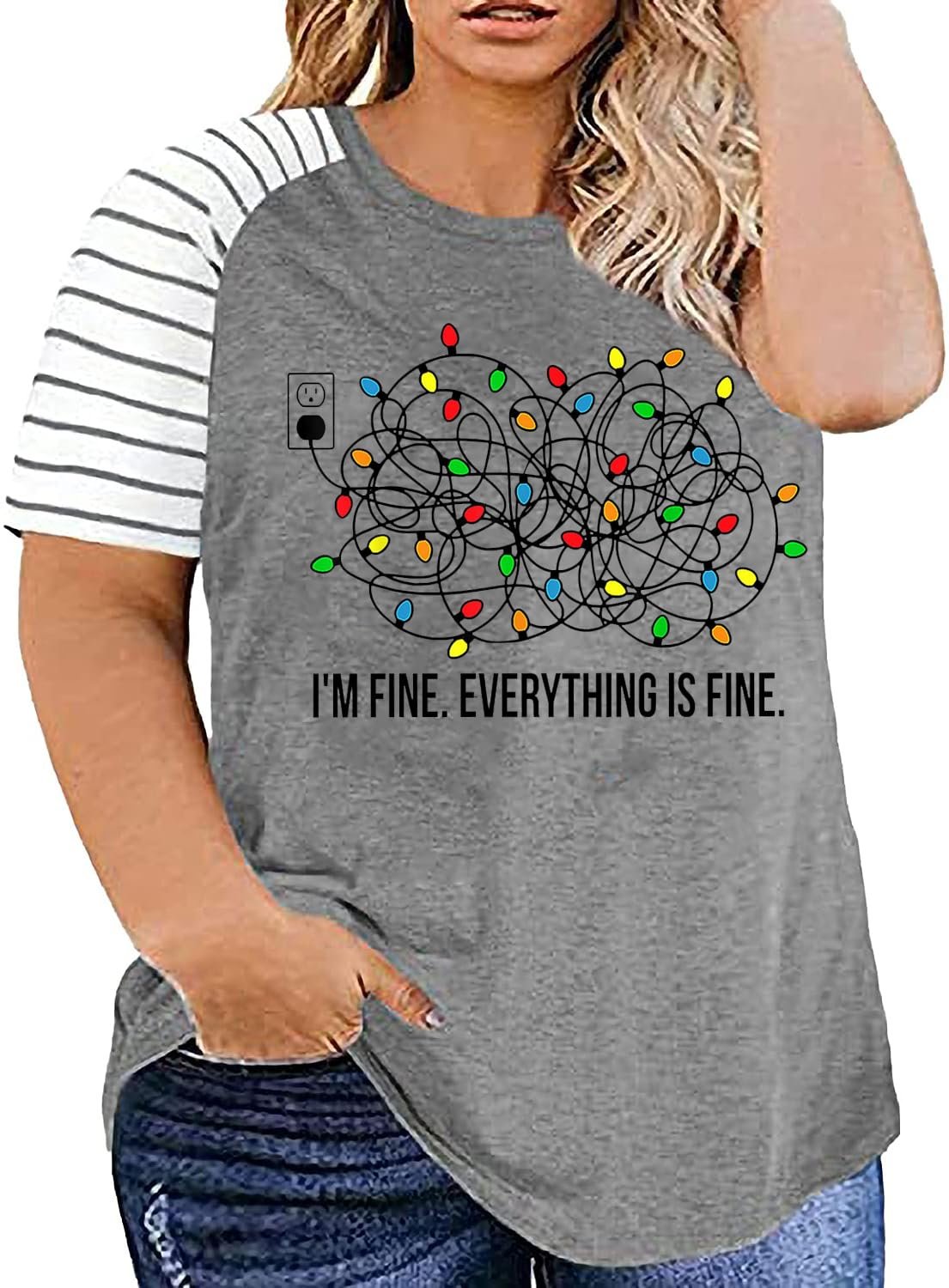 Plus Size Merry Christmas T-Shirt Women Xmas Buffalo Plaid Tree Shirt Tops Short Sleeve Casual Graphic Tee Shirts - Product Image
