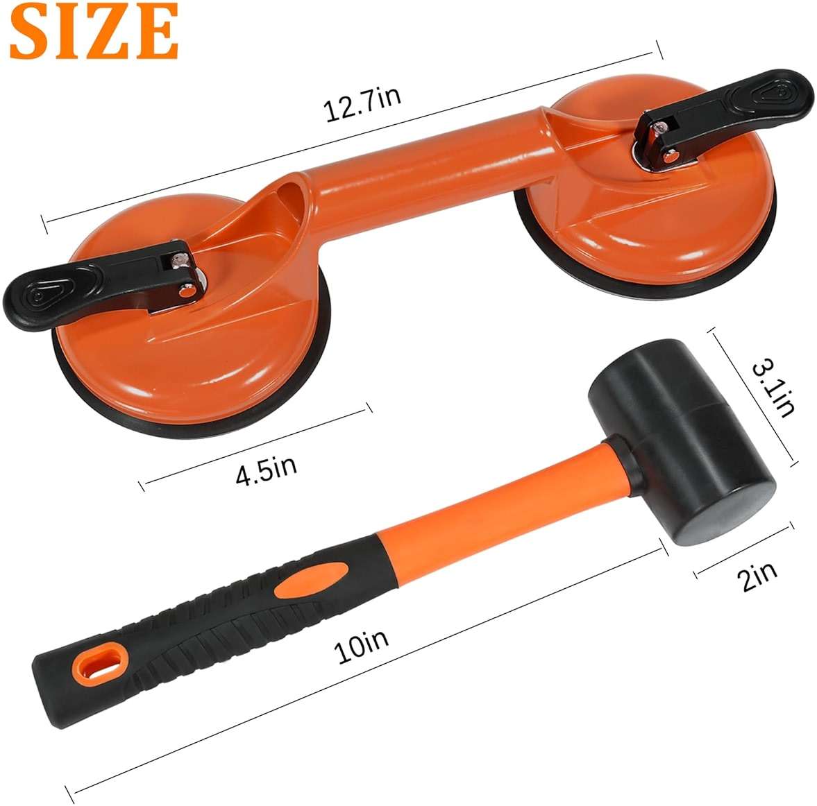Floor Gap Fixer Tool for Laminate Floor Gap Repair Includes Heavy Duty Aluminum Suction Cup and Fiberglass Handle Rubber Mallet (Can't Use on Scraped Surface Floor) - Orange Kit - Image 3