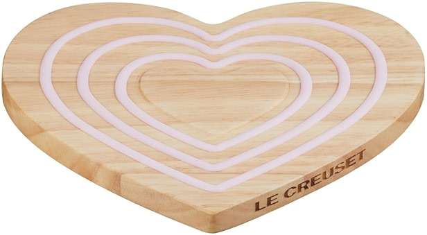Le Creuset Magnetic Wood Trivet Heart Shaped, 8", Pink Silicone - Image 1
